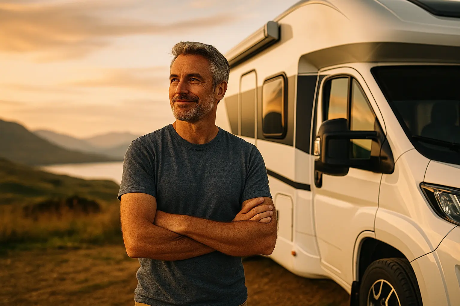 Man standing beside his camper van. cocovanlife